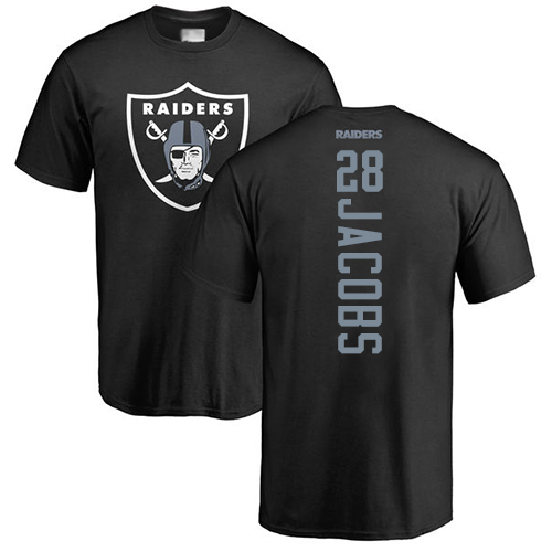 Men Oakland Raiders Black Josh Jacobs Backer NFL Football #28 T Shirt